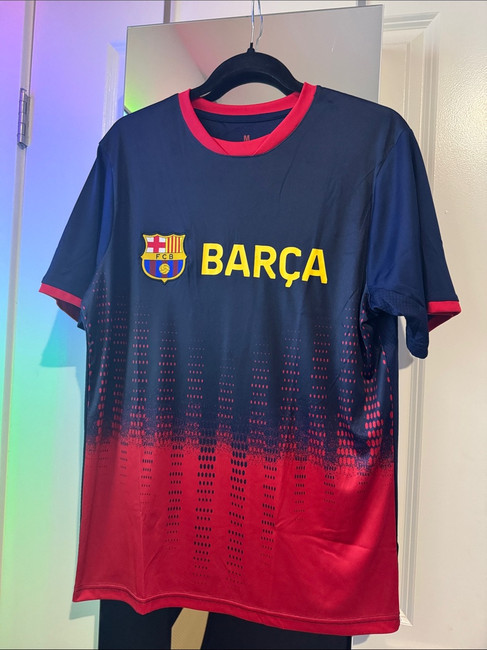 FC Barcelona Men's Navy and Red BARÇA Graphic Short Sleeve Shirt